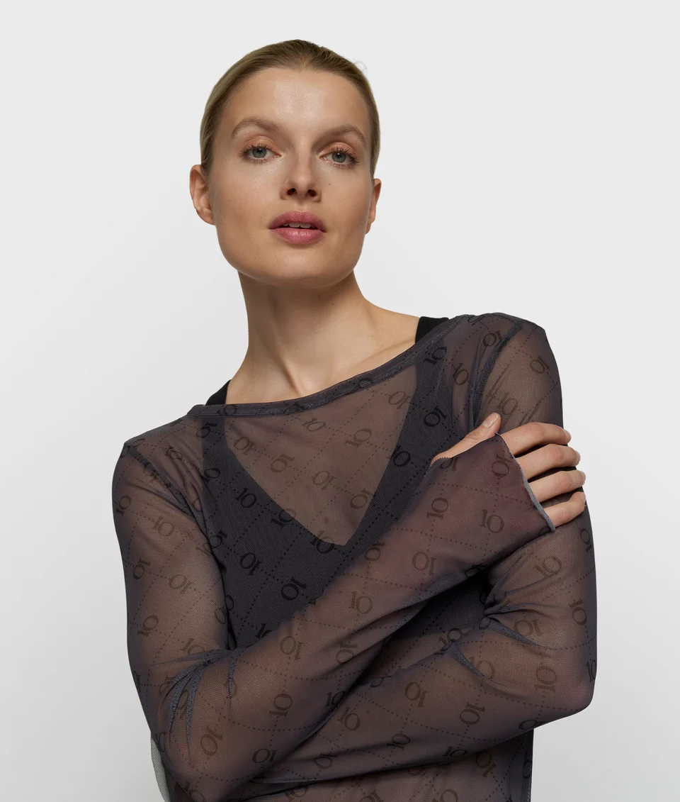Mesh long sleeve monogram tee 10Days - Afbeelding 2